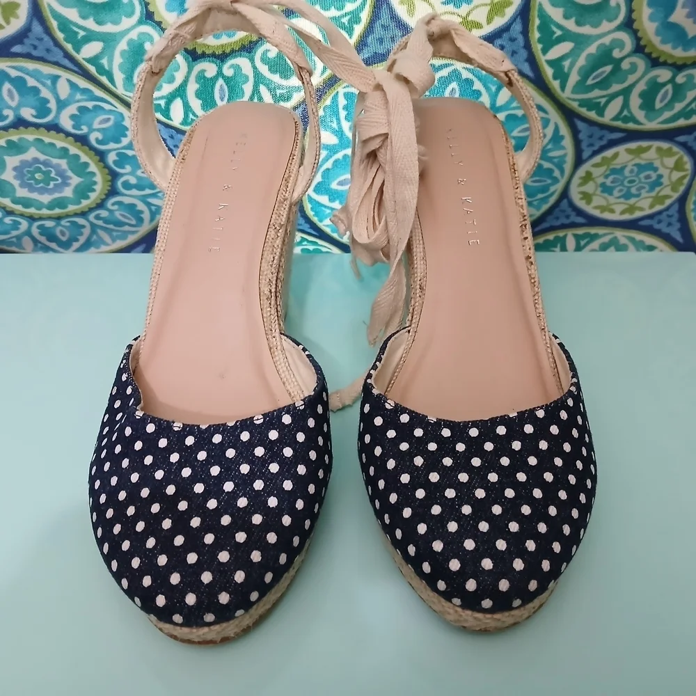 Kelly & Katie Blue and Cream Espadrille Wedges